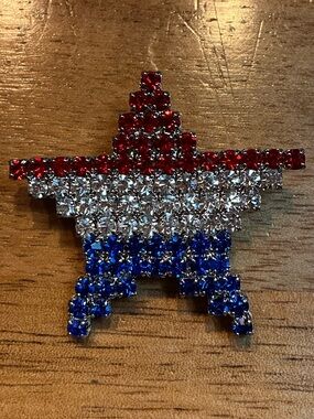 Red White Blue Rhinestone Star Brooch